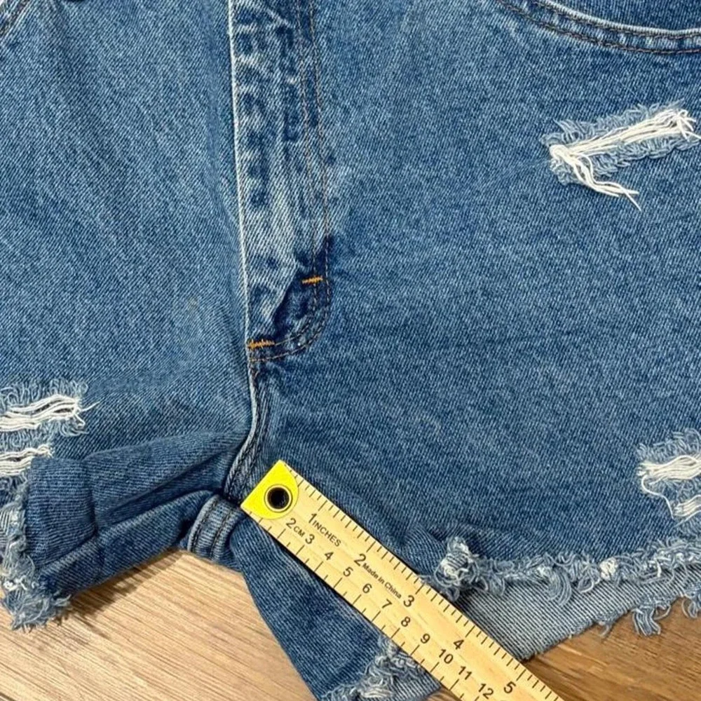 Y2K 2000s Blue Denim Shorts rustlers cut off shorts worn in look Size 34 Cotton
